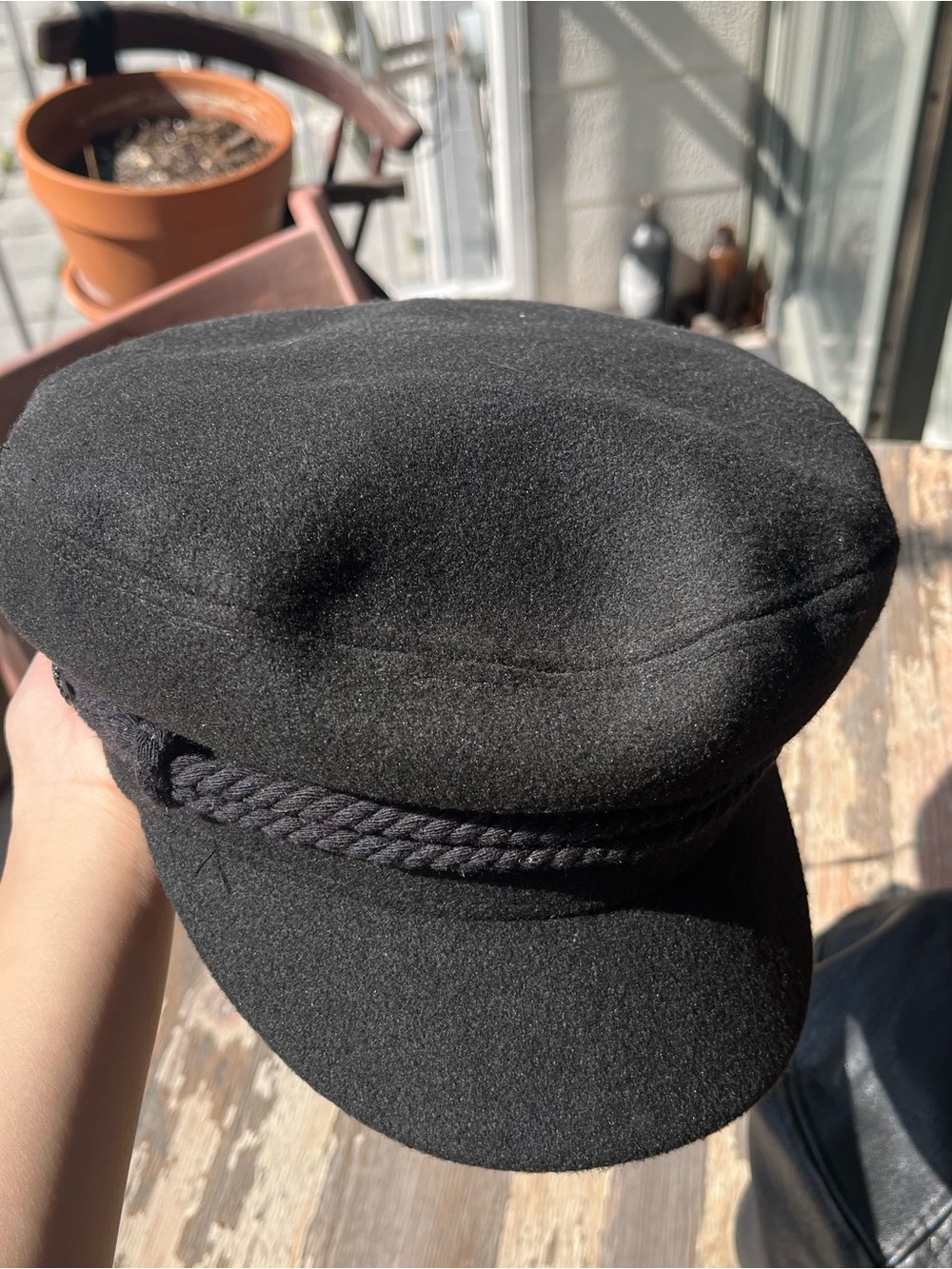 ASOS Black Rope-Trim Baker Boy Cap